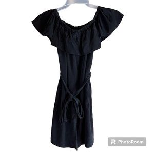 Yumi Kim Silk Ruffle Little Black Mini Off The Shoulder Dress Style DR-9826, XS